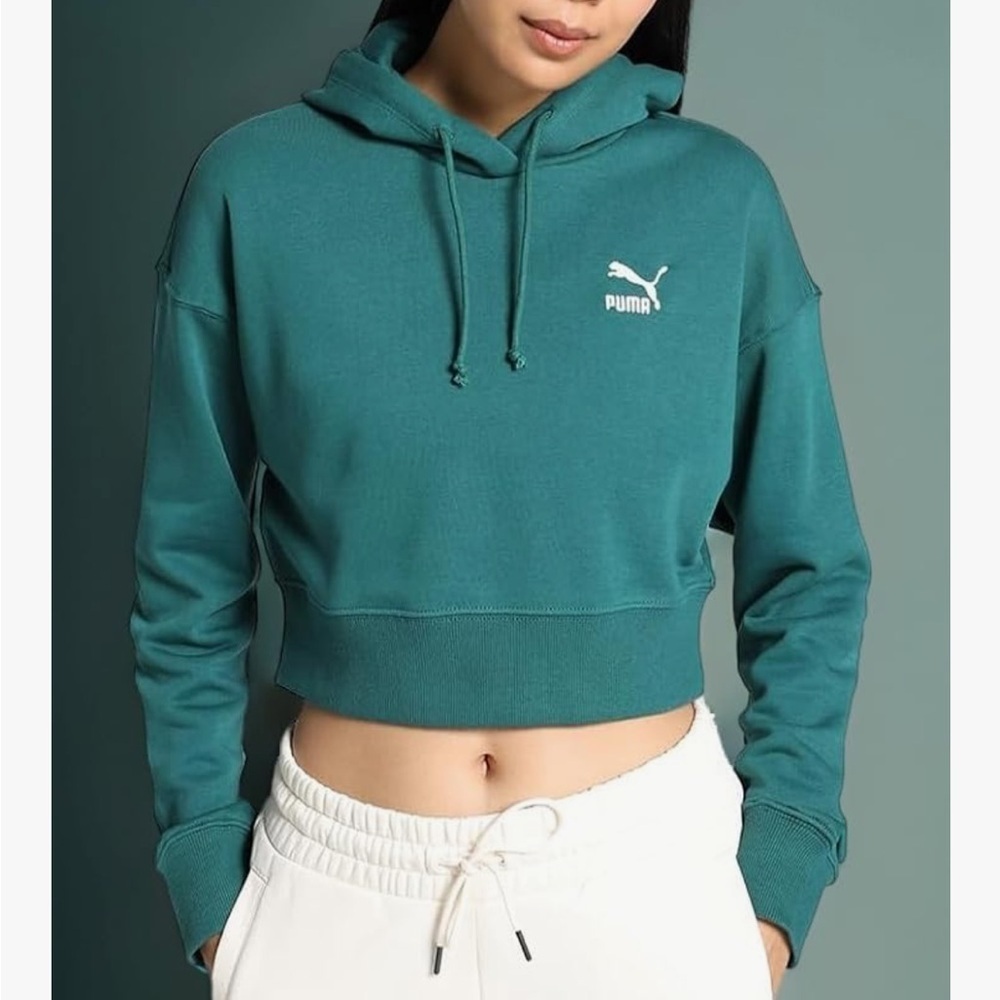 Puma Blue/green Cropped Long Sleeve Hoodie